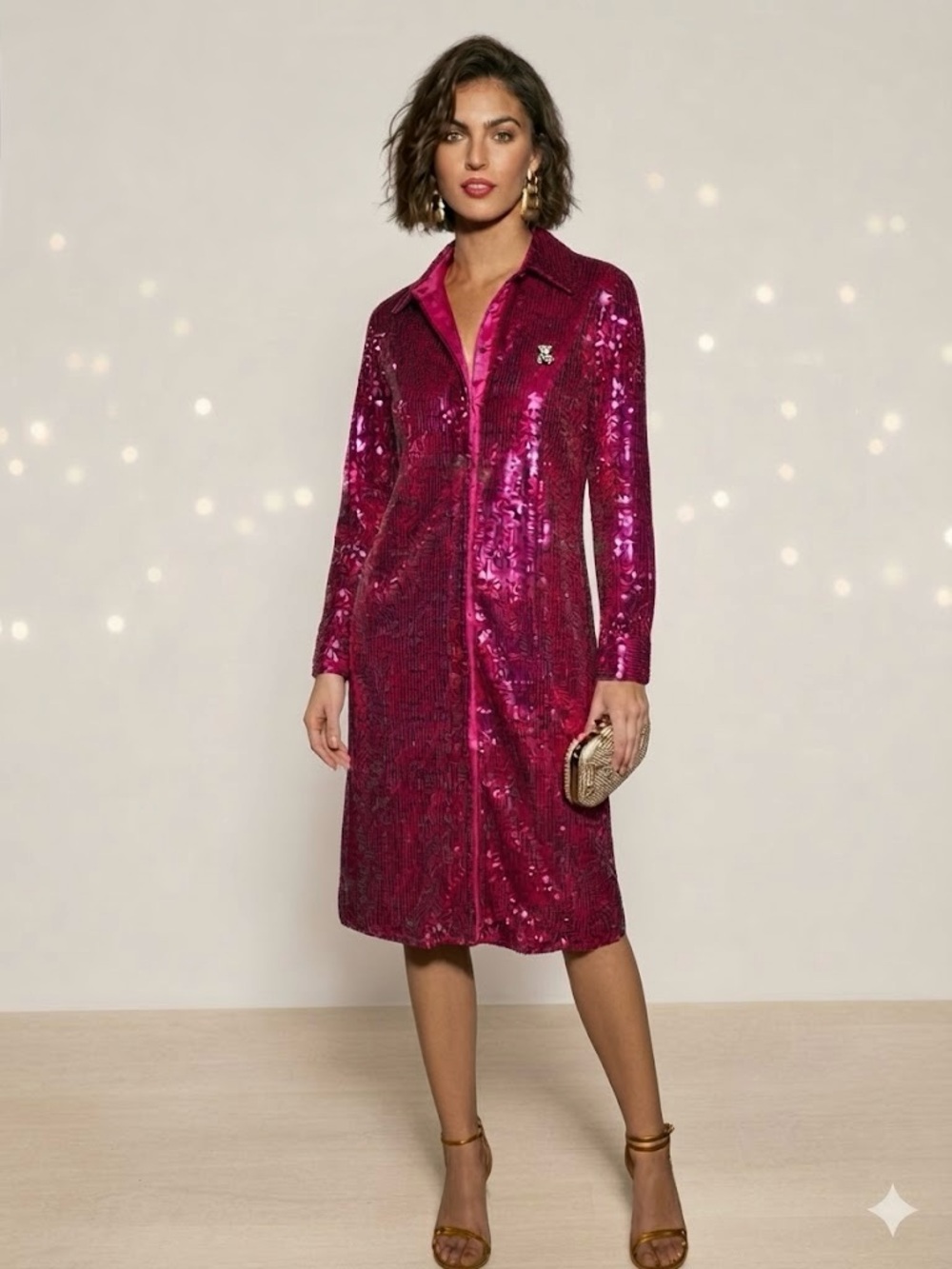 Teddy Fresh Sequin Long Sleeve Shirt Dress Jacket L/XL NWOT